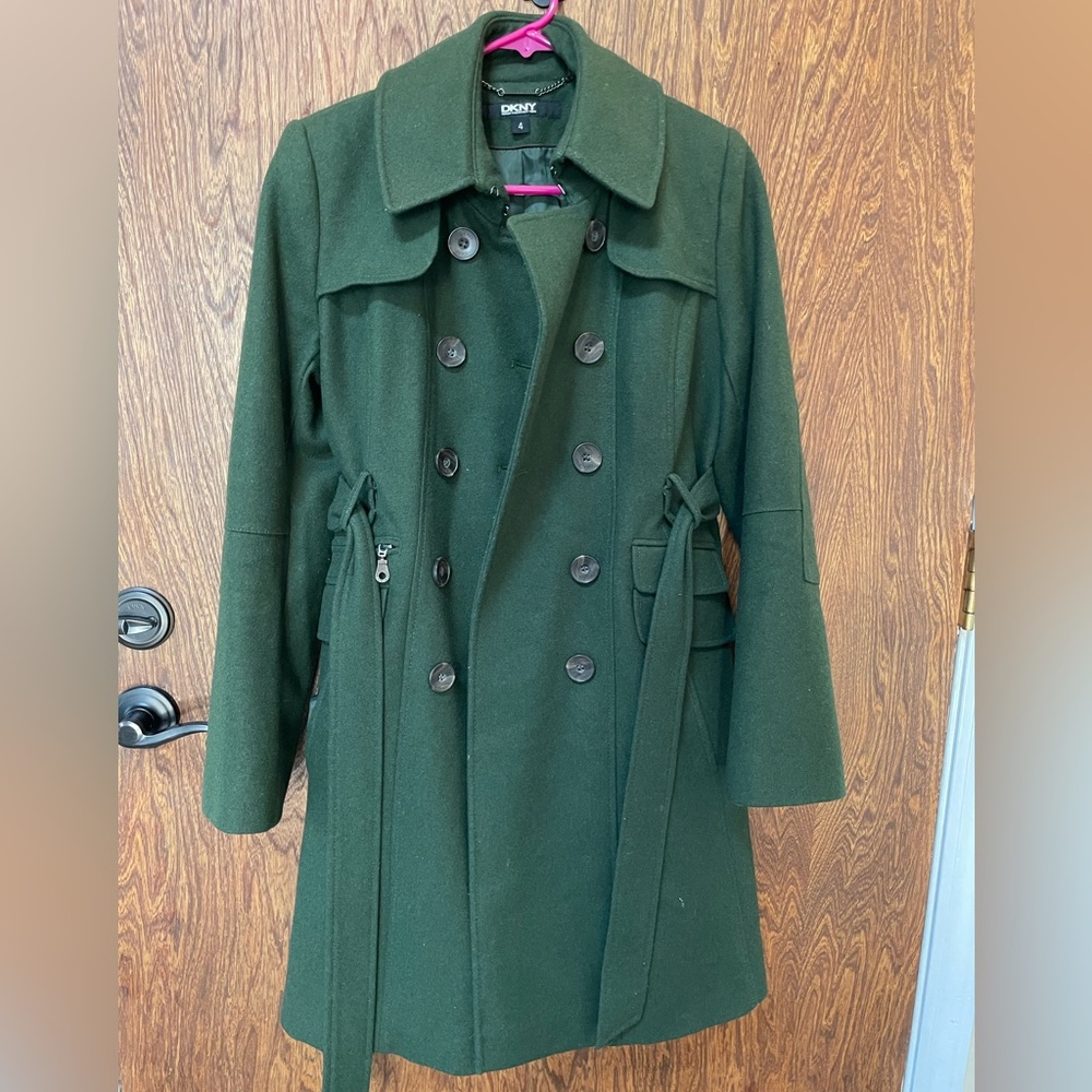 Dkny Green Wool Trench Coat Size